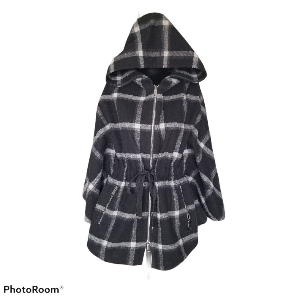 Plaid hooded poncho